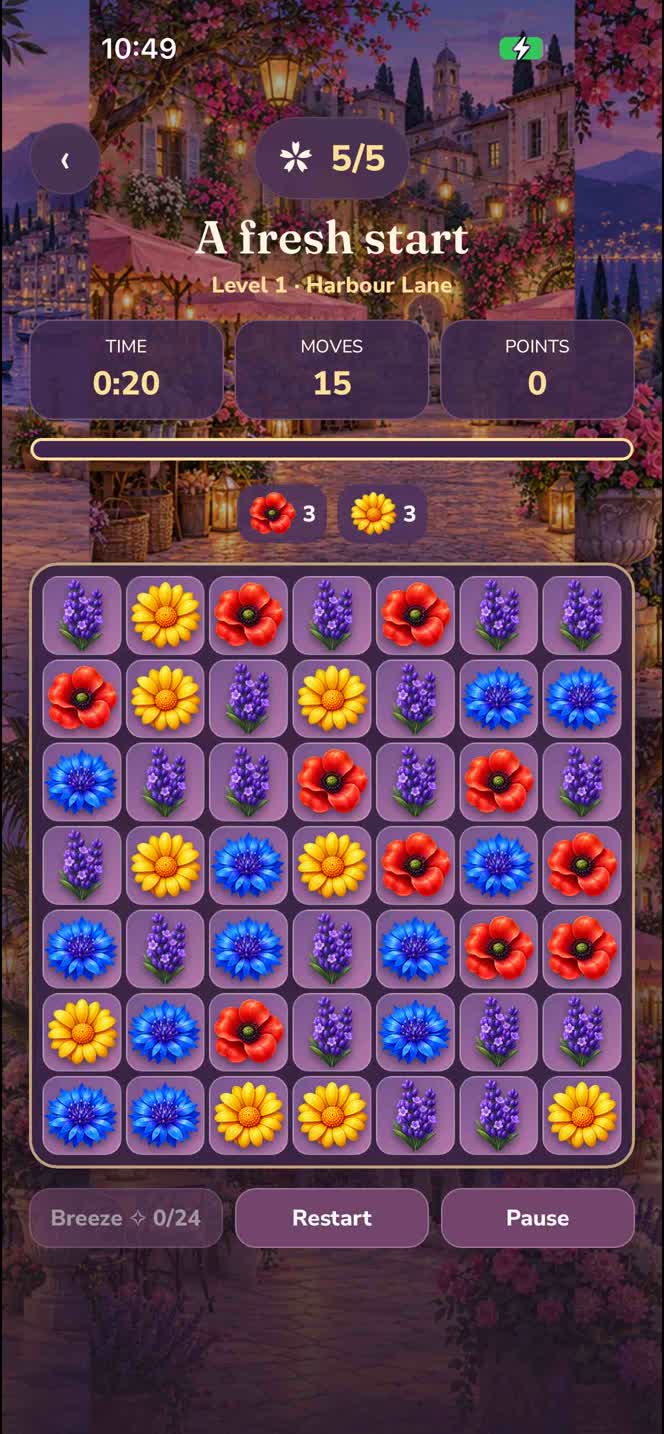 A Posyport puzzle board filled with colourful flowers